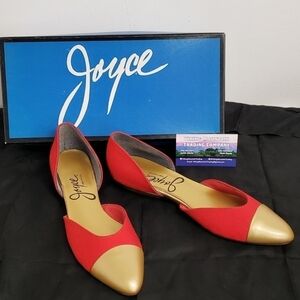 VINTAGE Joyce Smiley Flats Red Linen  & Gold Metallic Upper USA made in Box EUC